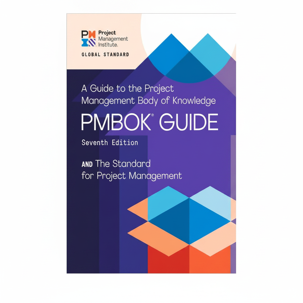 PMBOK Guide book cover with geometric design and PMI logo